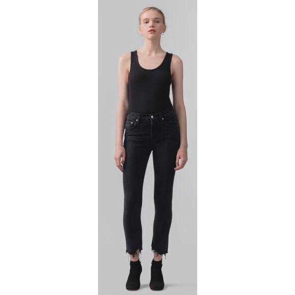 Agolde Toni Mid-Rise Slim Straight Raw Hem Ankle Jeans Feral Black Size 26 - Picture 1 of 10